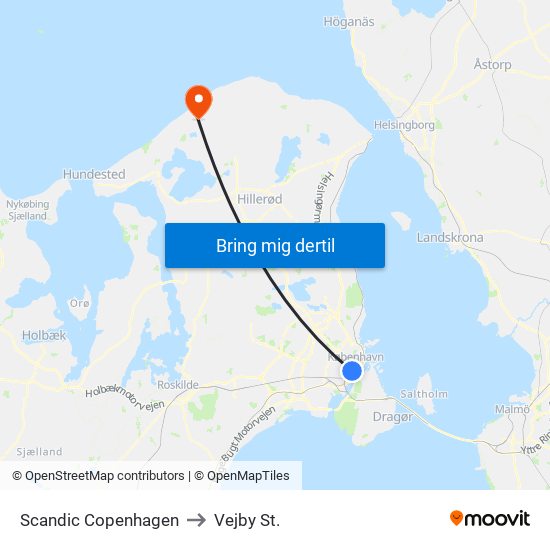 Scandic Copenhagen to Vejby St. map