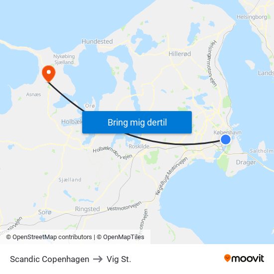 Scandic Copenhagen to Vig St. map