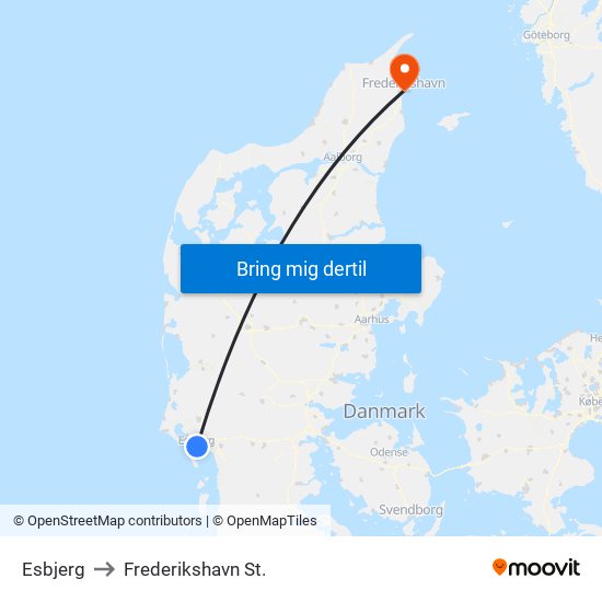 Esbjerg to Frederikshavn St. map