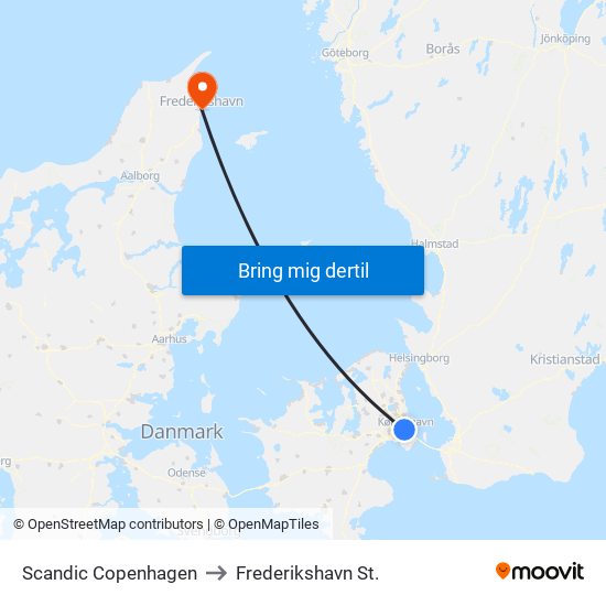 Scandic Copenhagen to Frederikshavn St. map
