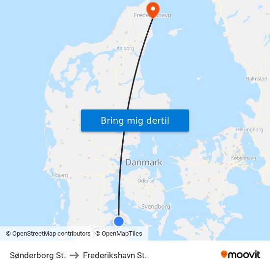 Sønderborg St. to Frederikshavn St. map