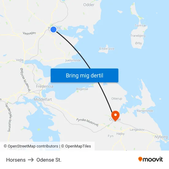 Horsens to Odense St. map