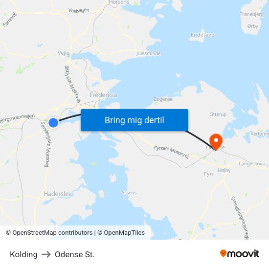 Kolding to Odense St. map