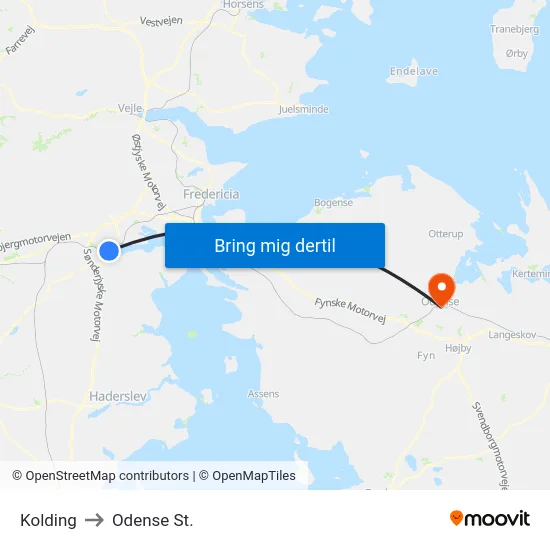 Kolding to Odense St. map