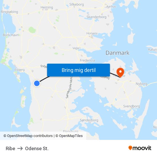 Ribe to Odense St. map