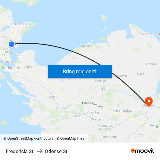 Fredericia St. to Odense St. map