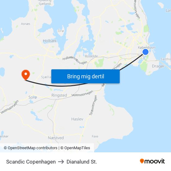 Scandic Copenhagen to Dianalund St. map