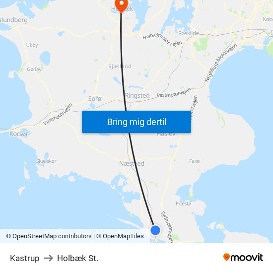 Kastrup to Holbæk St. map