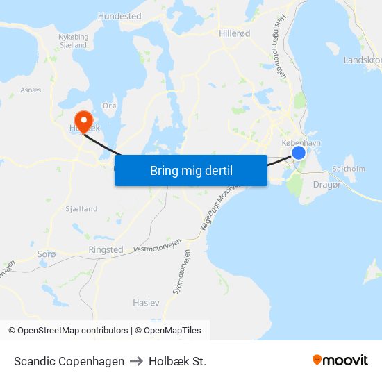 Scandic Copenhagen to Holbæk St. map