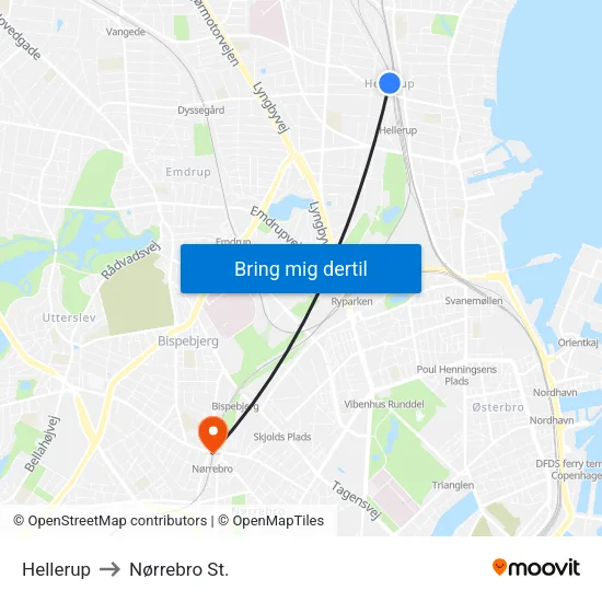 Hellerup to Nørrebro St. map