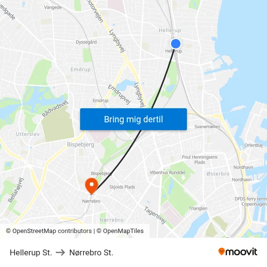 Hellerup St. to Nørrebro St. map