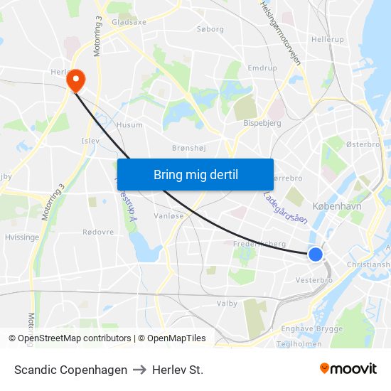 Scandic Copenhagen to Herlev St. map