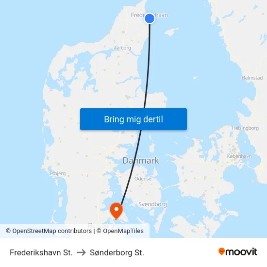 Frederikshavn St. to Sønderborg St. map
