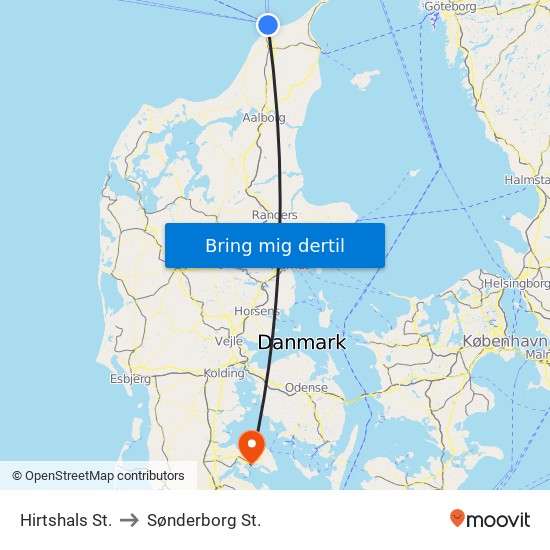 Hirtshals St. to Sønderborg St. map