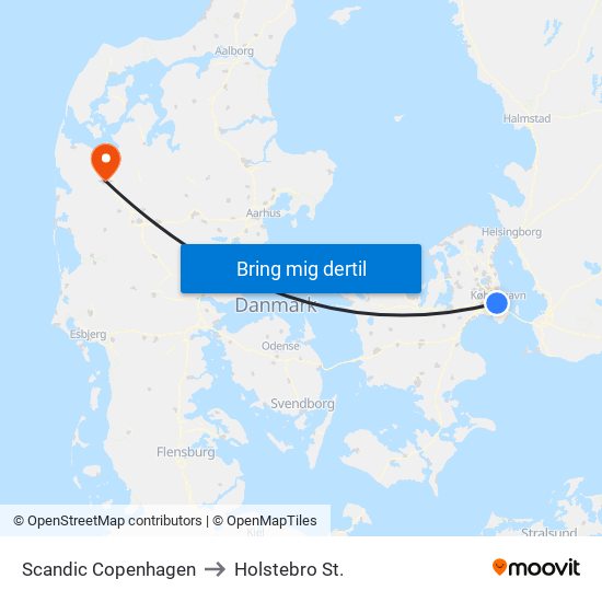 Scandic Copenhagen to Holstebro St. map