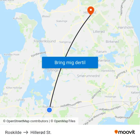 Roskilde to Hillerød St. map
