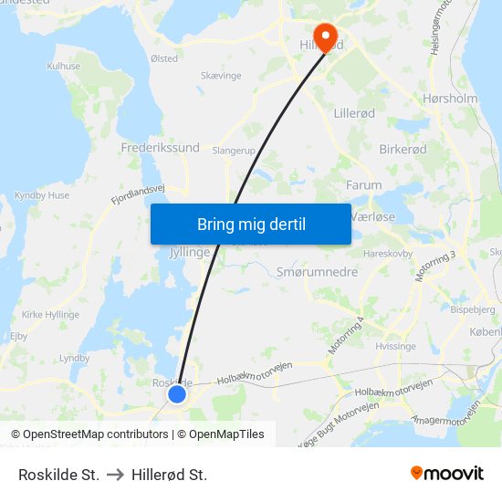 Roskilde St. to Hillerød St. map