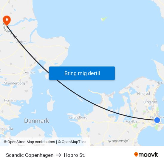 Scandic Copenhagen to Hobro St. map
