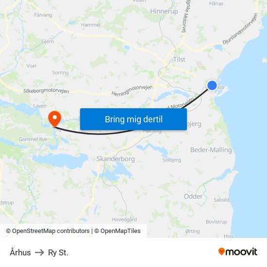 Århus to Ry St. map