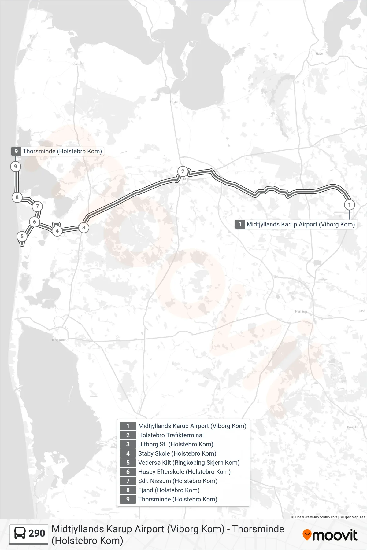 290 bus Linje (Thorsminde (Flexbus - Skal Bestilles)) rute og stop på et kort