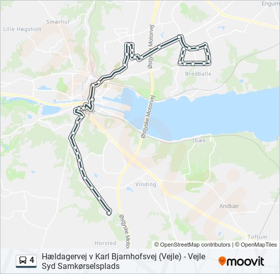 4 Rute: Rejseplaner, Stop & Kort - Vejle Syd Samkørselsplads (Opdateret)