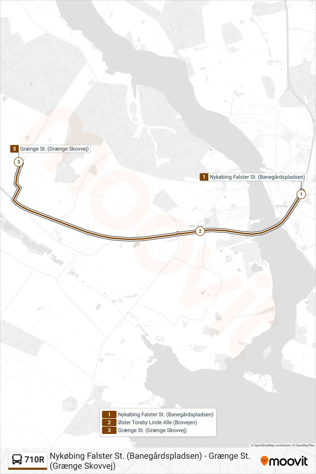 710R bus Linje (Grænge St) rute og stop på et kort