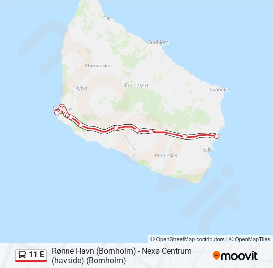 11 E bus Line Map