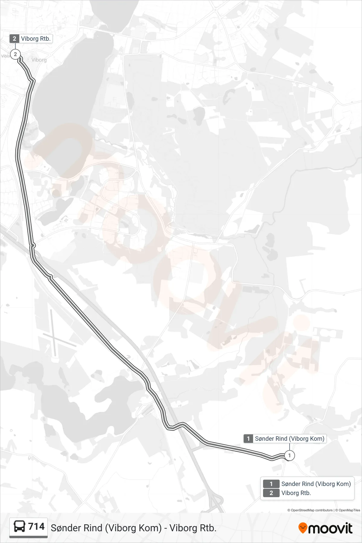 714 bus Linje (Viborg Rtb.) rute og stop på et kort
