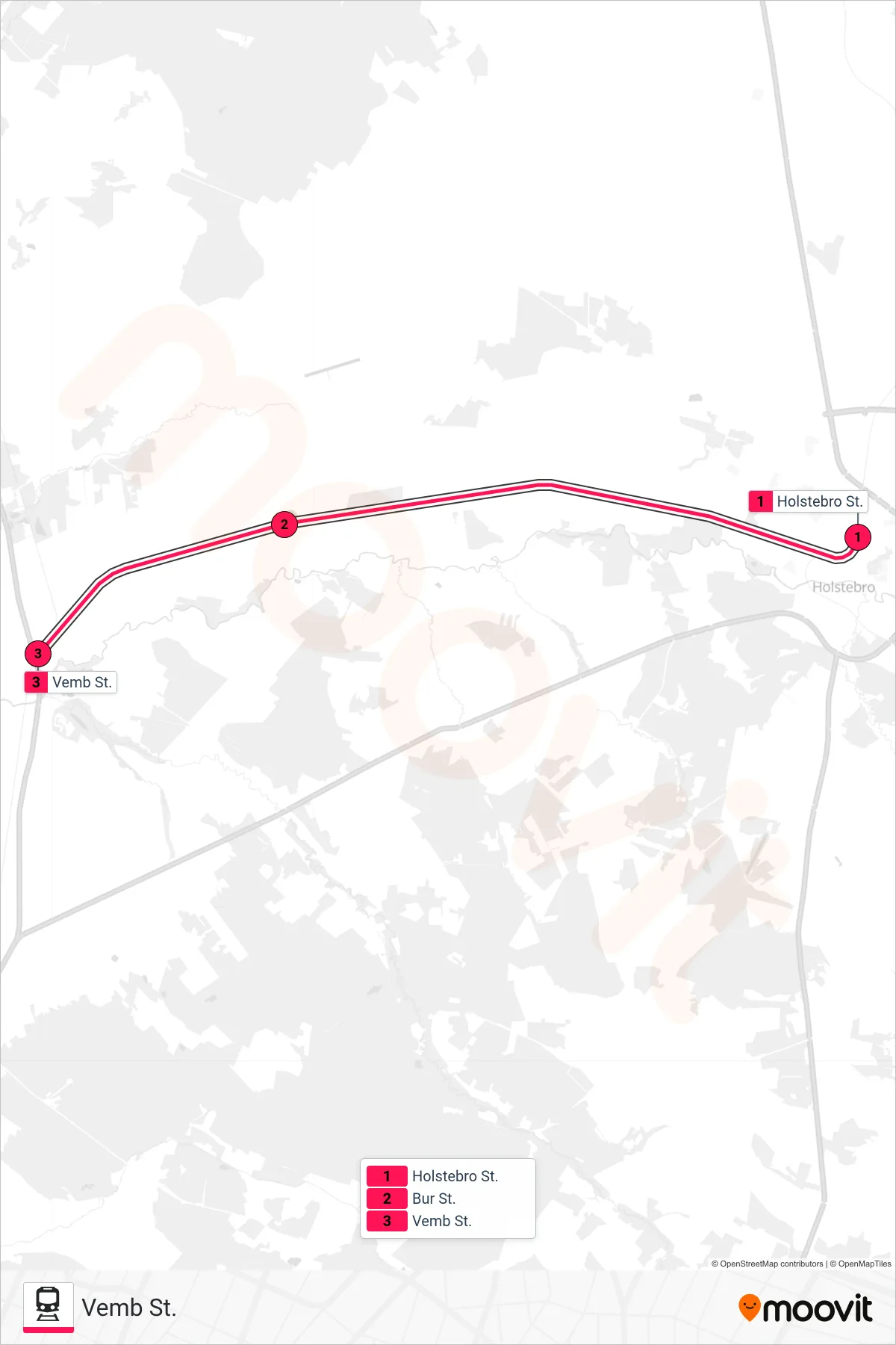 92 train Line (Vemb St.) route and stops on a map