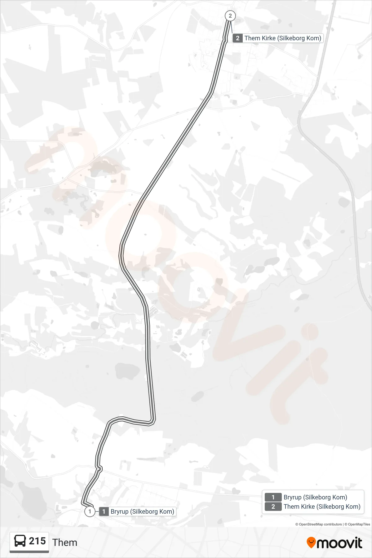 215 bus Linje (Them) rute og stop på et kort