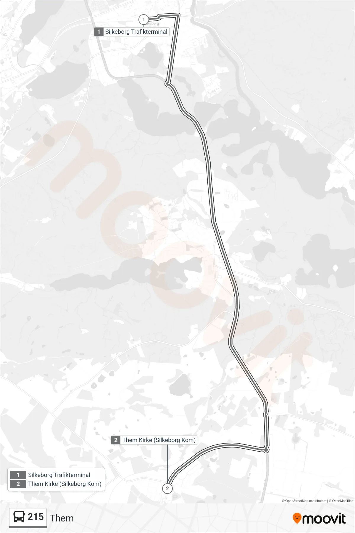 215 bus Linje (Them) rute og stop på et kort