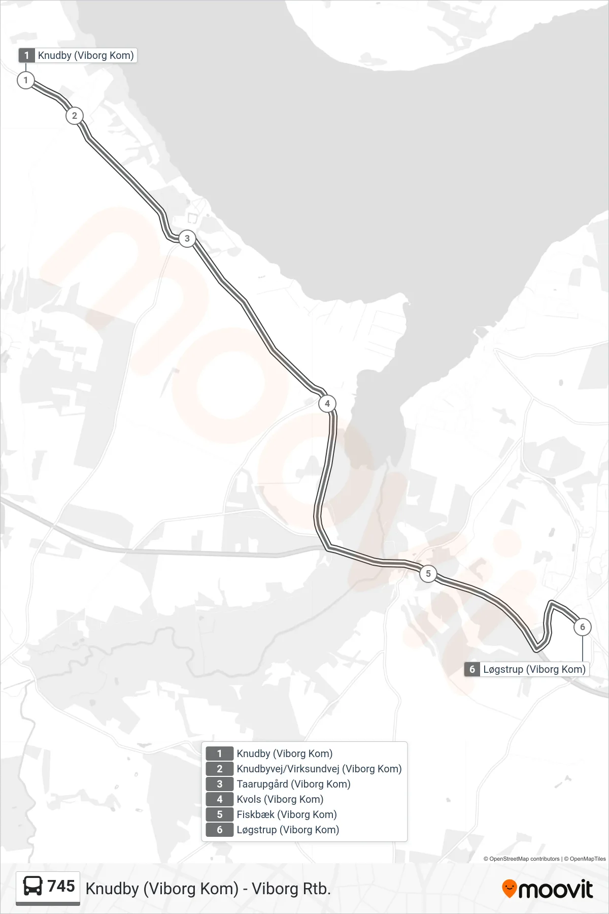 745 bus Linje (Løgstrup) rute og stop på et kort