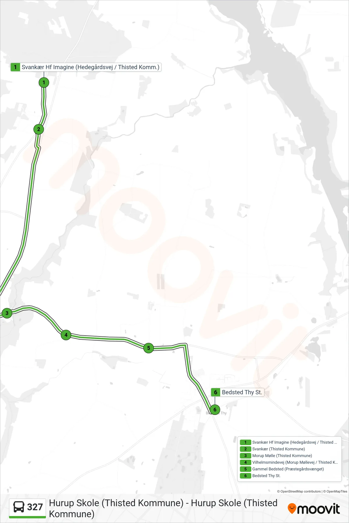 327 bus Linje (Bedsted Thy St.) rute og stop på et kort