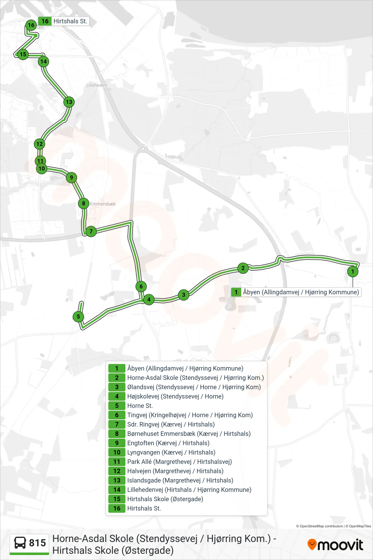 815 bus Line (Hirtshals St.) route and stops on a map