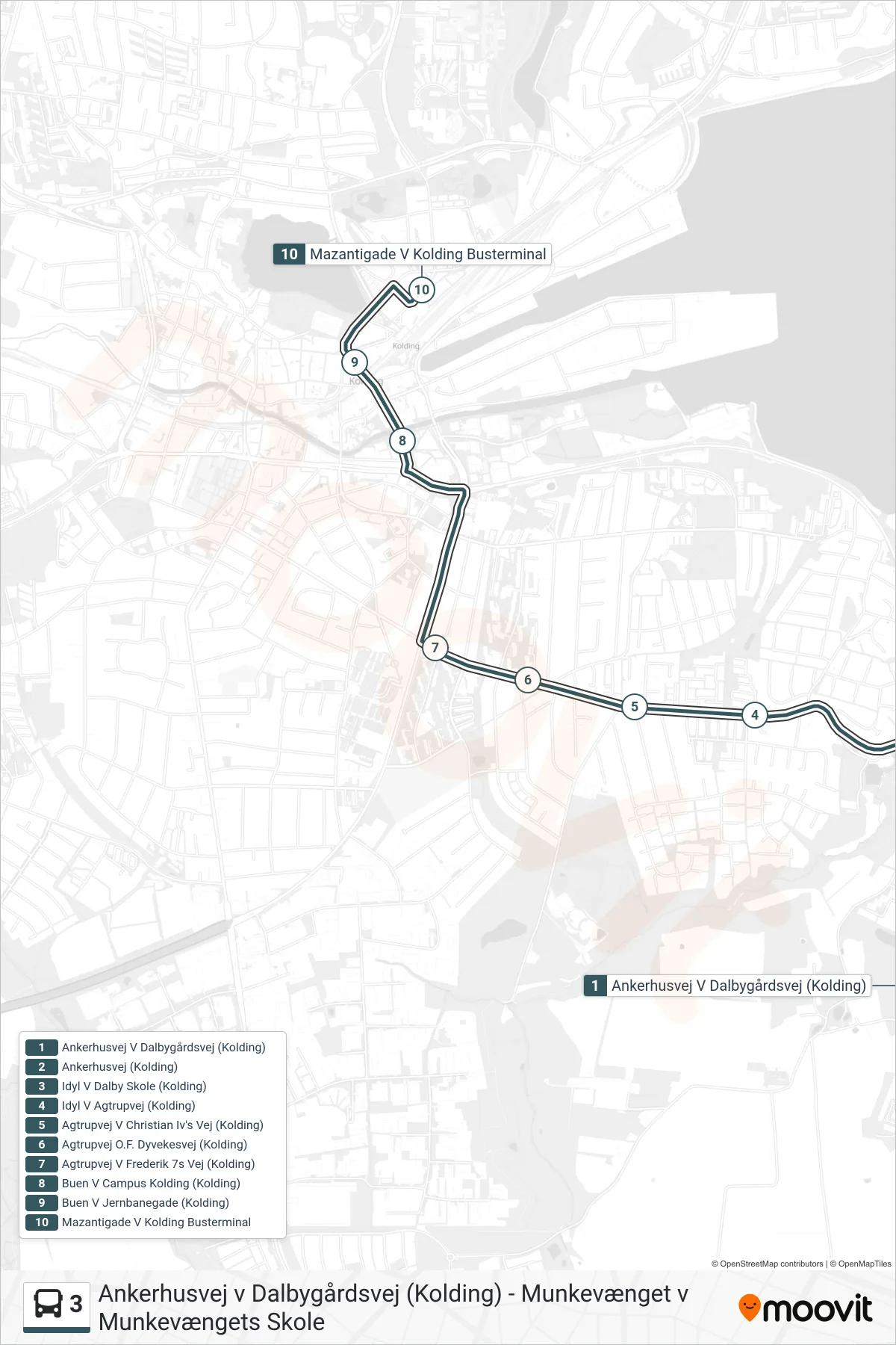 3 bus Linje (Mazantigade) rute og stop på et kort