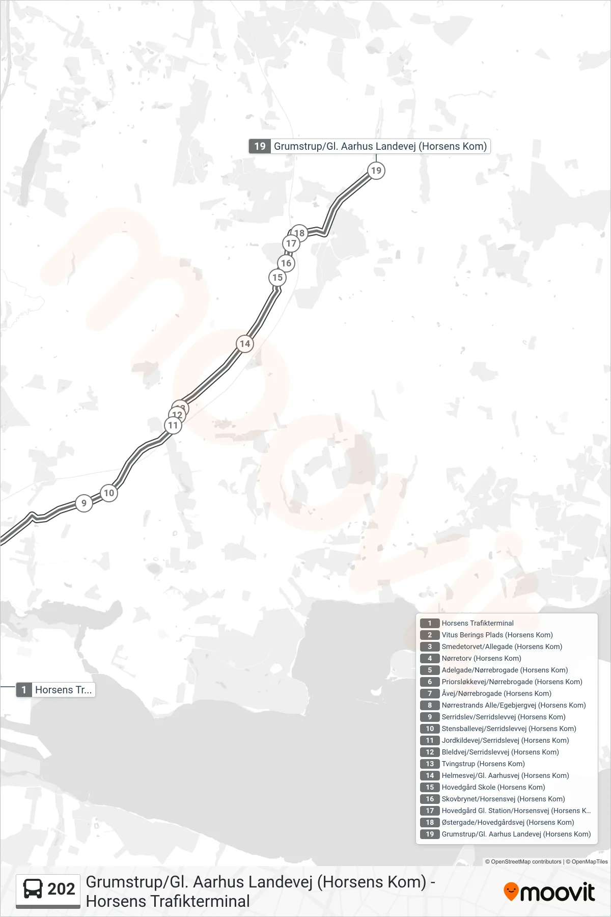 202 bus Linje (Grumstrup) rute og stop på et kort
