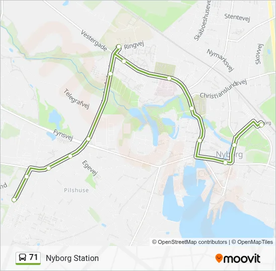 71 bus Linjekort
