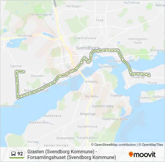 92 bus Linjekort