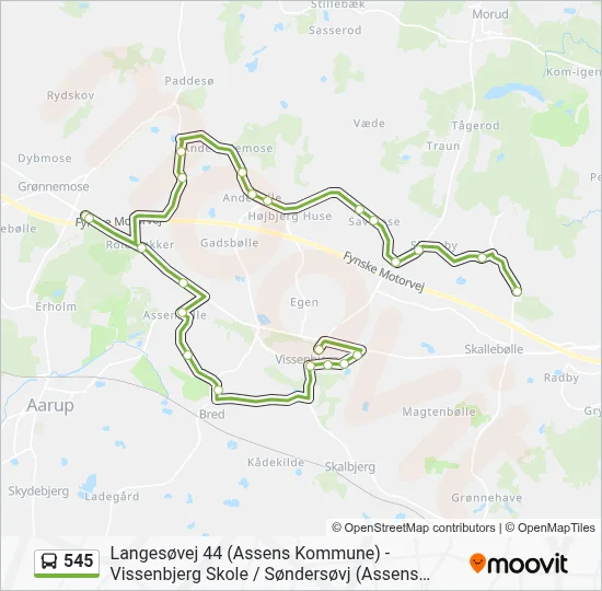 545 bus Linjekort
