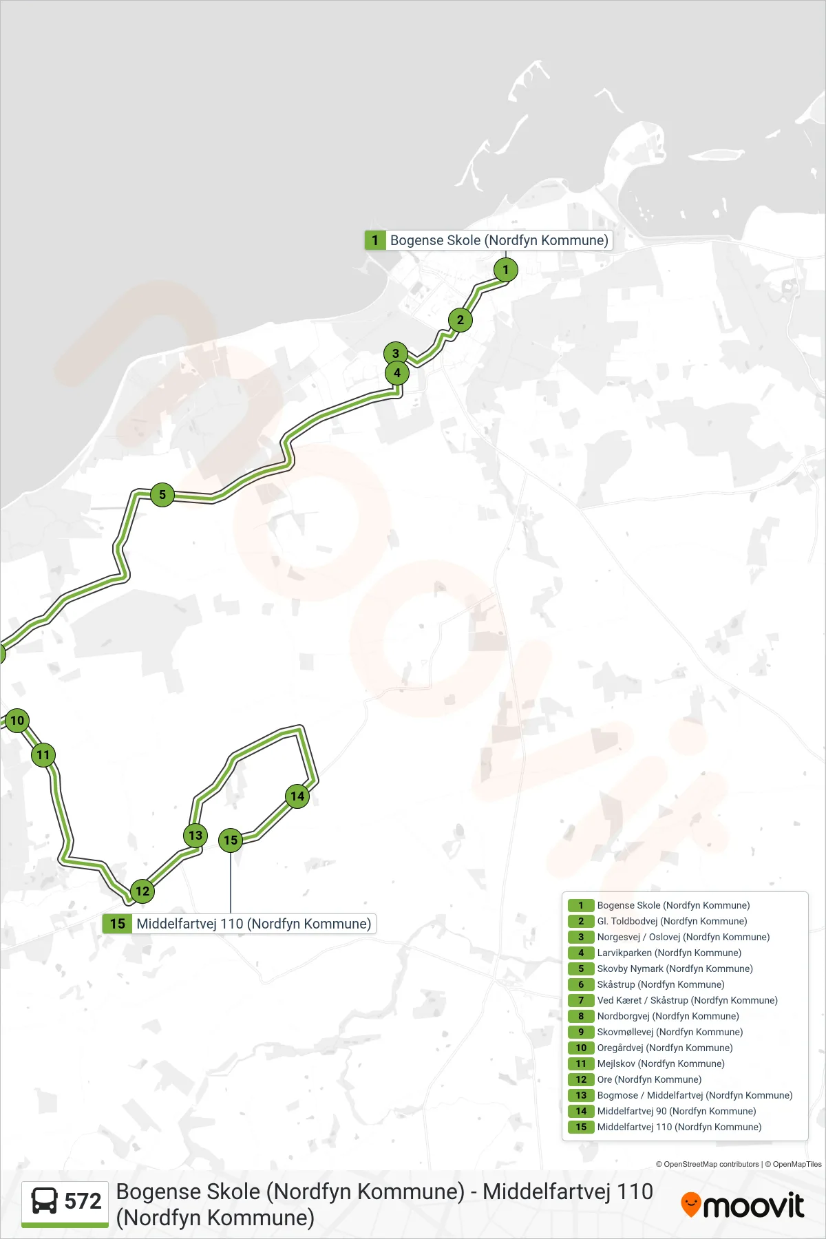 572 bus Linje (Ore) rute og stop på et kort