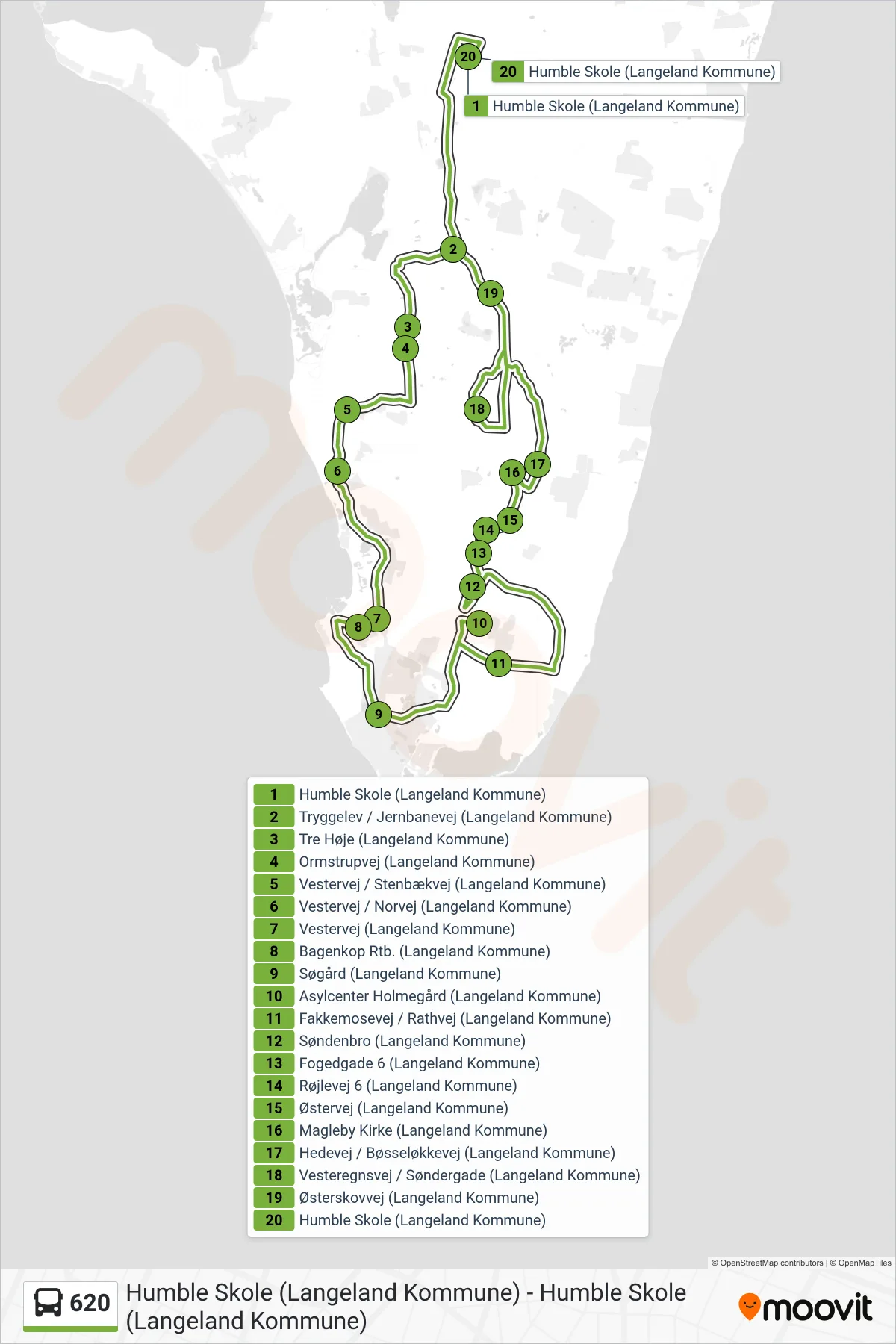 620 bus Linje (Humble) rute og stop på et kort