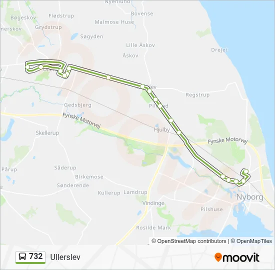 732 bus Linjekort