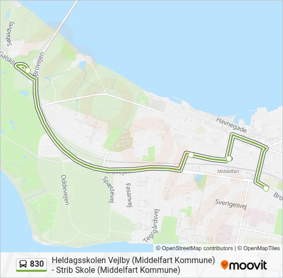 830 bus Linjekort