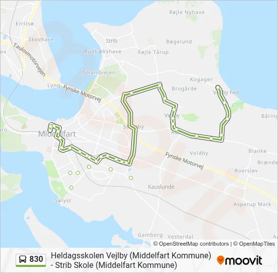 830 bus Linjekort