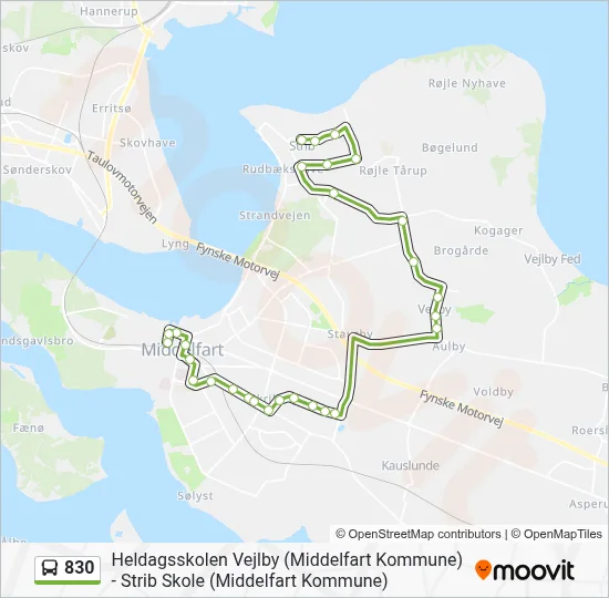 830 bus Linjekort