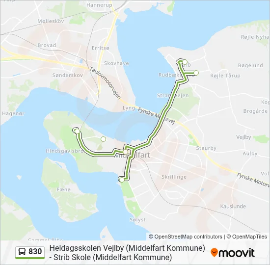 830 bus Linjekort