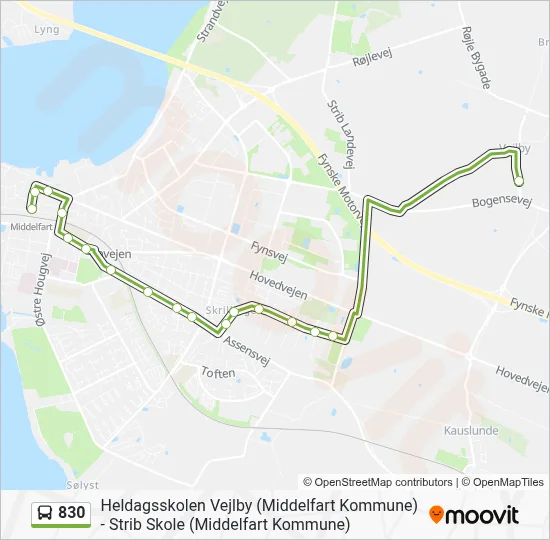 830 bus Linjekort