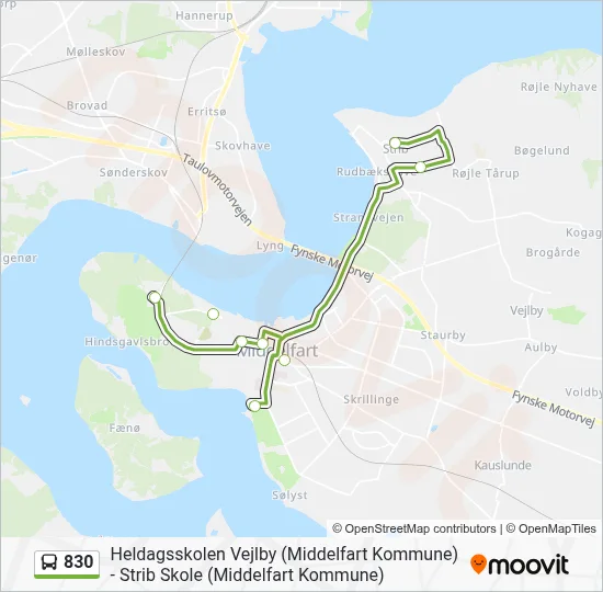 830 bus Linjekort