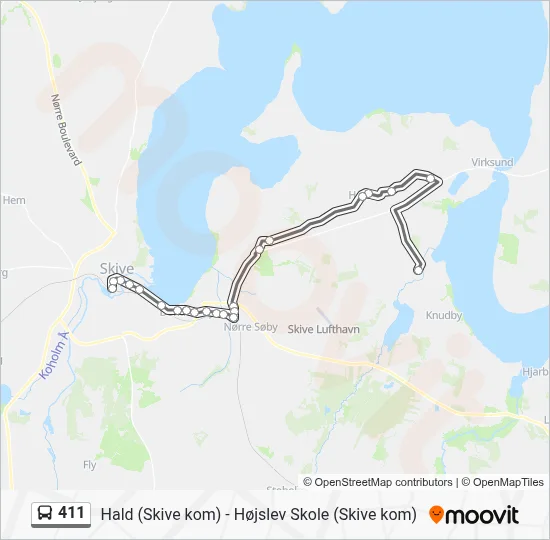 411 bus Linjekort
