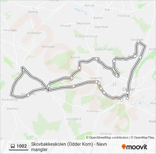 1002 bus Linjekort